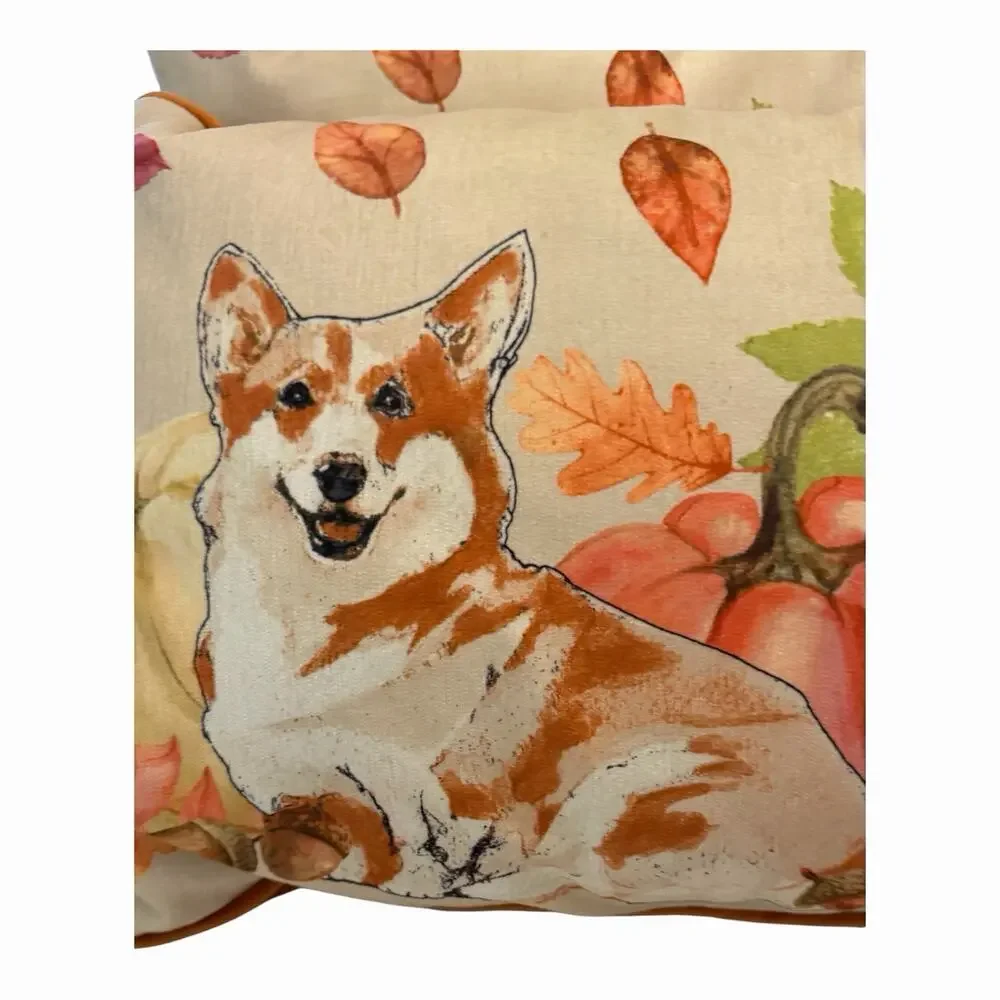 Pillows Corgi Fr Bulldog,Puppy Fall Pumpkins Leaves 12